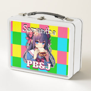 Anime Girl eating a PB&J Sandwich Metal Lunch Box