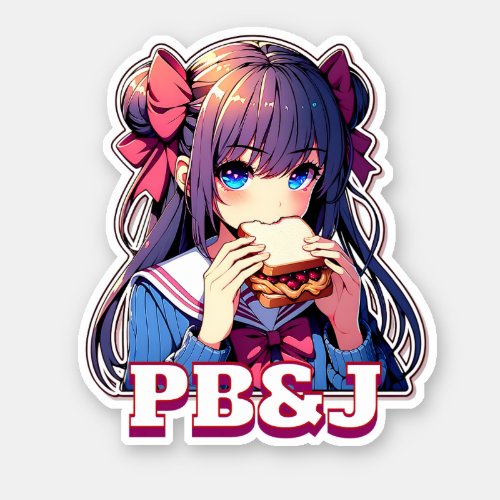 Anime Girl eating a PBJ Sandwich  Sticker