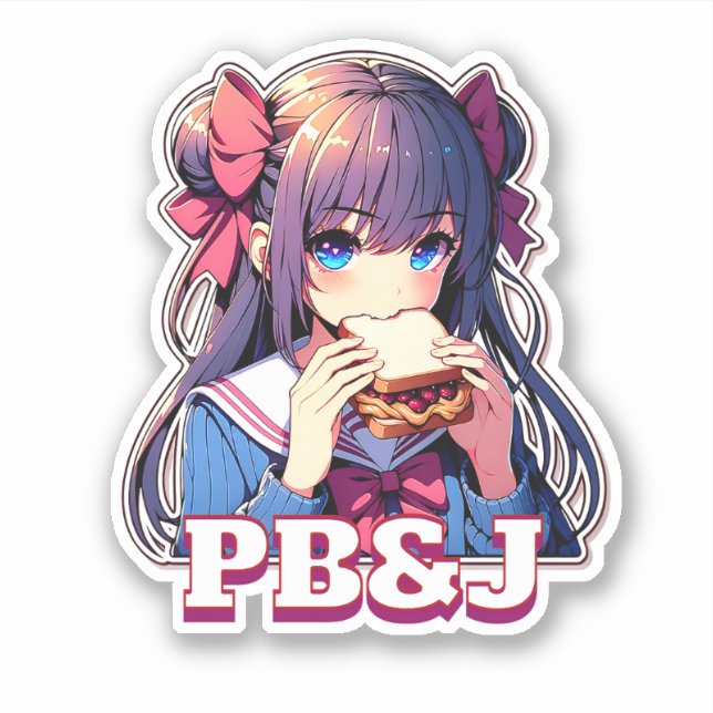 Anime Girl eating a PB&J Sandwich  Sticker (Front)