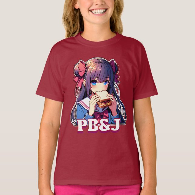 Anime Girl eating a PB&J Sandwich  T-Shirt (Front)
