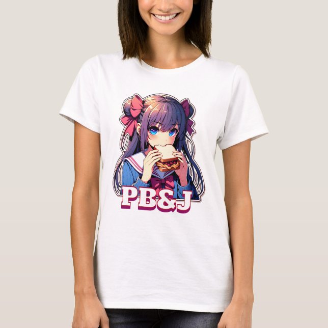 Anime Girl eating a PB&J Sandwich  T-Shirt (Front)