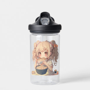 Anime Girl Eating Ramen Noodles Personalized Water Bottle