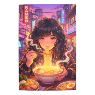 Anime Girl Eating Ramen Tokyo City Metal Print