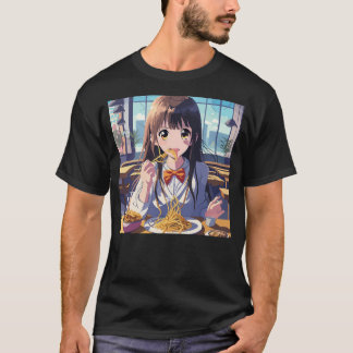 Anime Girl Eating Spaghetti  T-Shirt