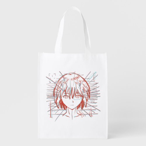 Anime girl face sketch design grocery bag