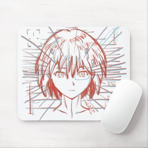 Anime girl face sketch design mouse pad