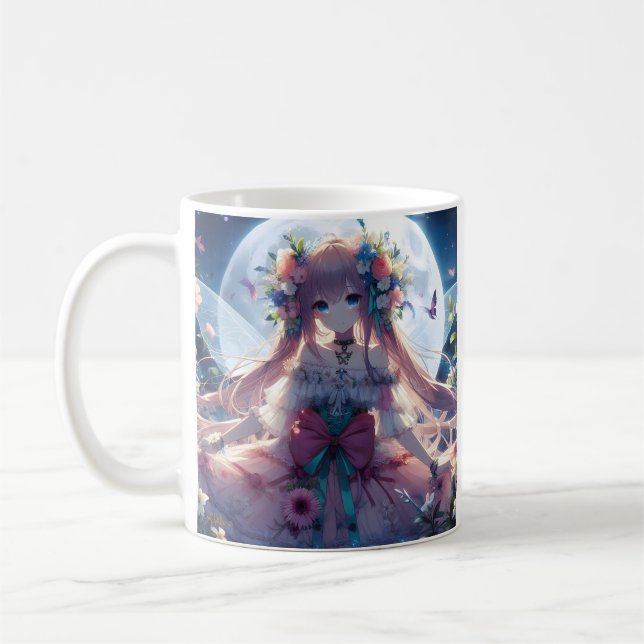 Anime Girl Flower Moon Fairy Coffee Mug (Left)