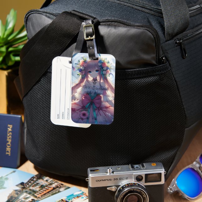 Anime Girl Flower Moon Fairy Luggage Tag (Front & Back)