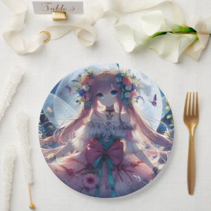 Anime Girl Flower Moon Fairy Paper Plates