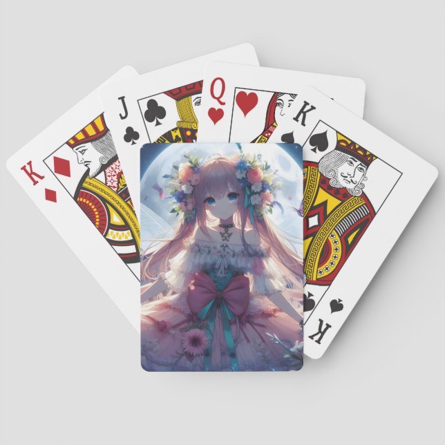 Anime Girl Flower Moon Fairy Poker Cards (Back)
