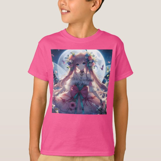 Anime Girl Flower Moon Fairy T-Shirt (Front)