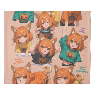 Anime girl Fox girl Kemonomimi Duvet Cover