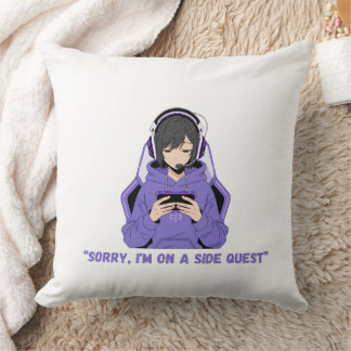 Anime Girl Gamer Purple Gaming Art Throw Pillow
