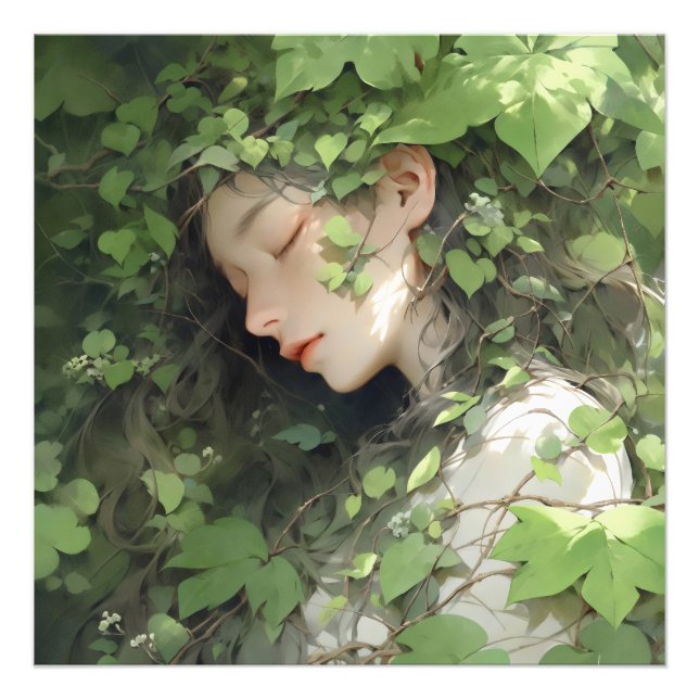 Anime Girl Green Sleep Photo Print (Front)