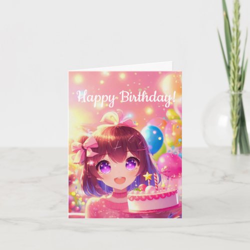 Anime Girl Happy Birthday Party Card
