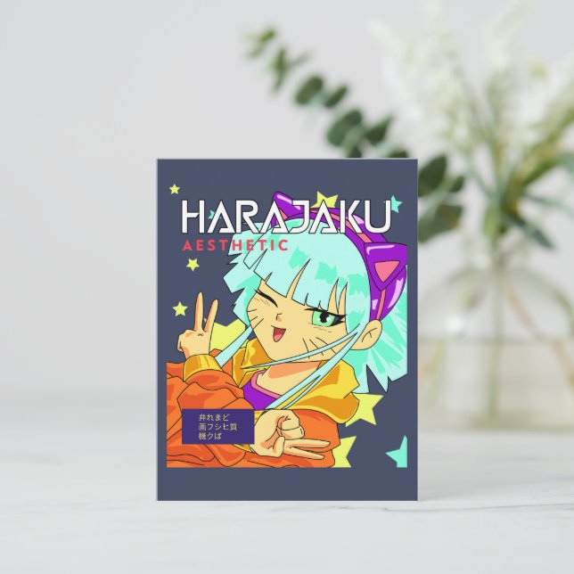 Anime girl harajaku cour raw manga  postcard (Standing Front)