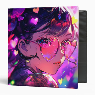 Anime Girl Hearts 3 Ring Binder