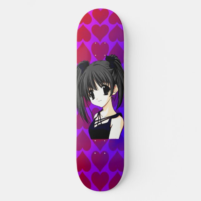 Anime Girl Hearts Skateboard Deck (Front)
