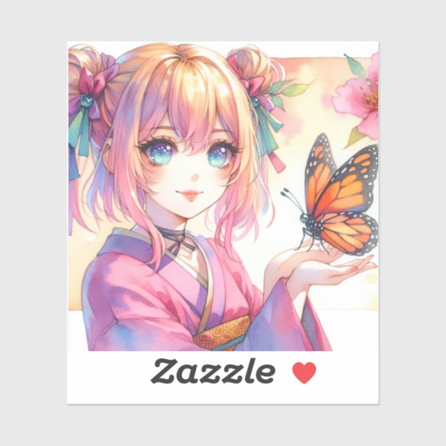 Anime Girl Holding a Butterfly Ai Art Sticker (Sheet)