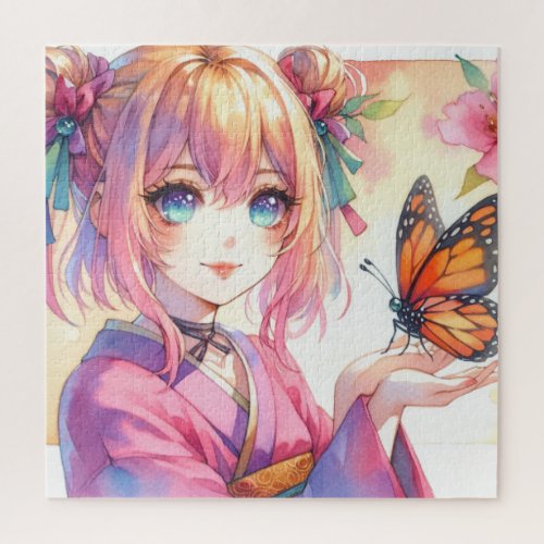 Anime Girl Holding a Butterfly Jigsaw Puzzle
