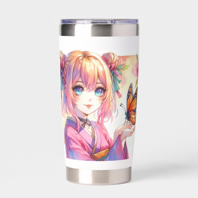 Anime Girl Holding a Butterfly Personalized Insulated Tumbler (Front)