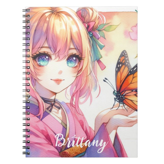 Anime Girl Holding a Butterfly Personalized Notebook (Front)