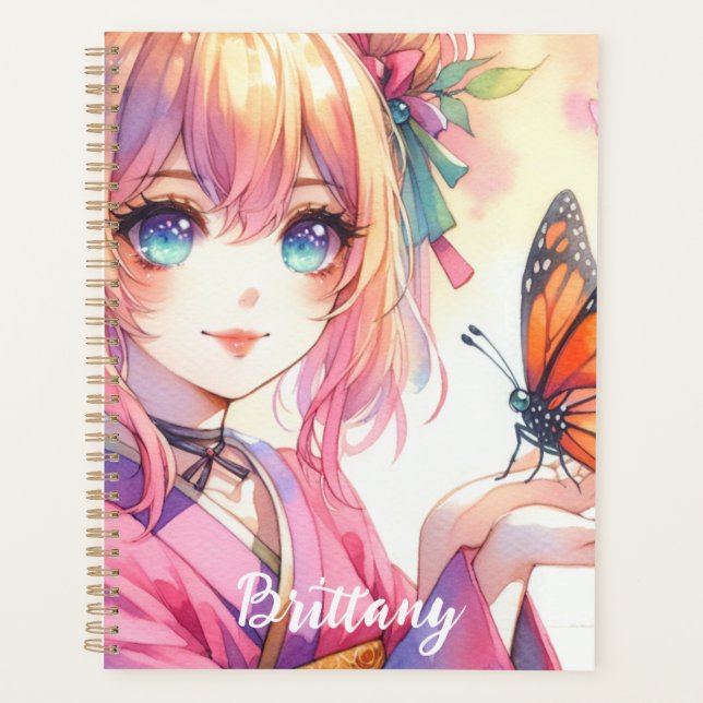 Anime Girl Holding a Butterfly Personalized Planner (Front)