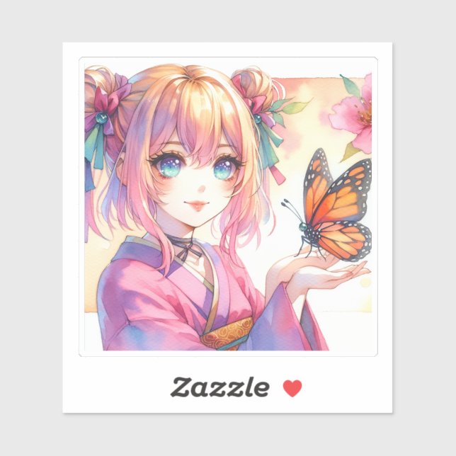Anime Girl Holding a Butterfly Sticker (Sheet)