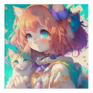 Anime Girl Holding an Adorable Kitten Acrylic Print