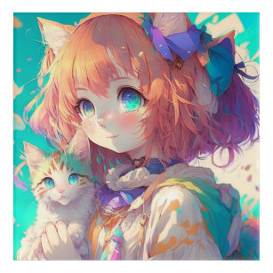 Anime Cyberpunk Girl and Cat - Anime Girls - Posters and Art Prints