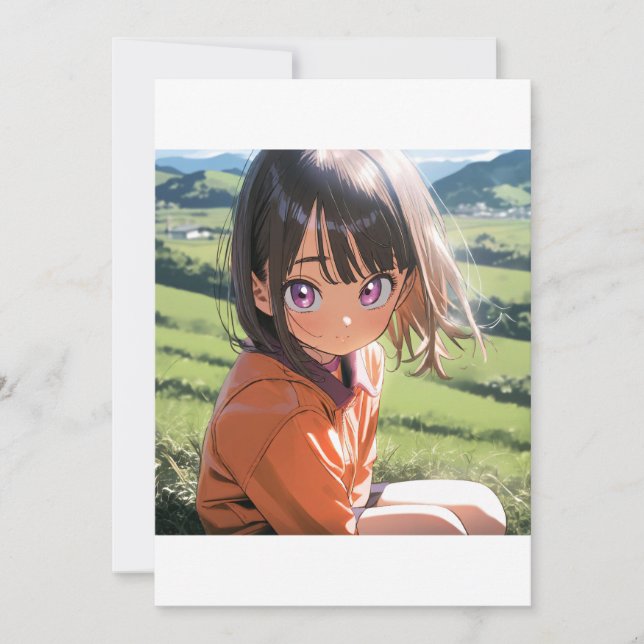 Anime Girl in a Sunny Meadow Invitation (Front)