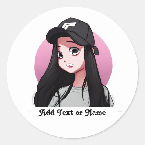 Anime Girl in Black Cap Personalized  Classic Round Sticker