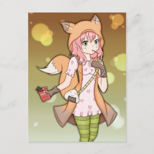 Anime Girl in Fox Cosplay Postcard