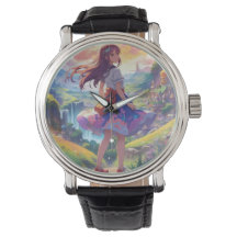 Anime Girl in Landscape Round Clock