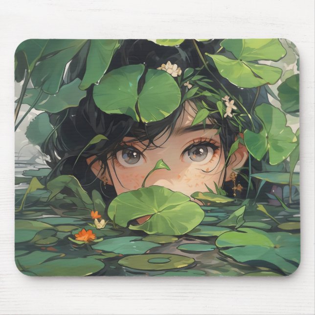 Anime Girl in Pond Mouse Pad (Front)