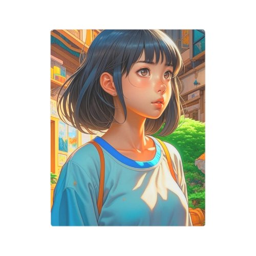 Anime Girl in the City Colorful Artsy Metal Print