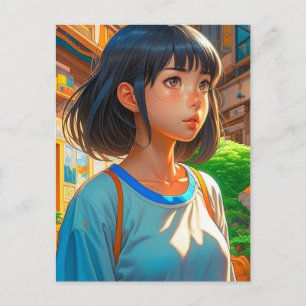 Anime Girl in the City   Keeping in Touch Postcard