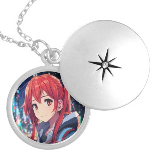 Anime Girl In Tokyo With Red Hair Locket Necklace