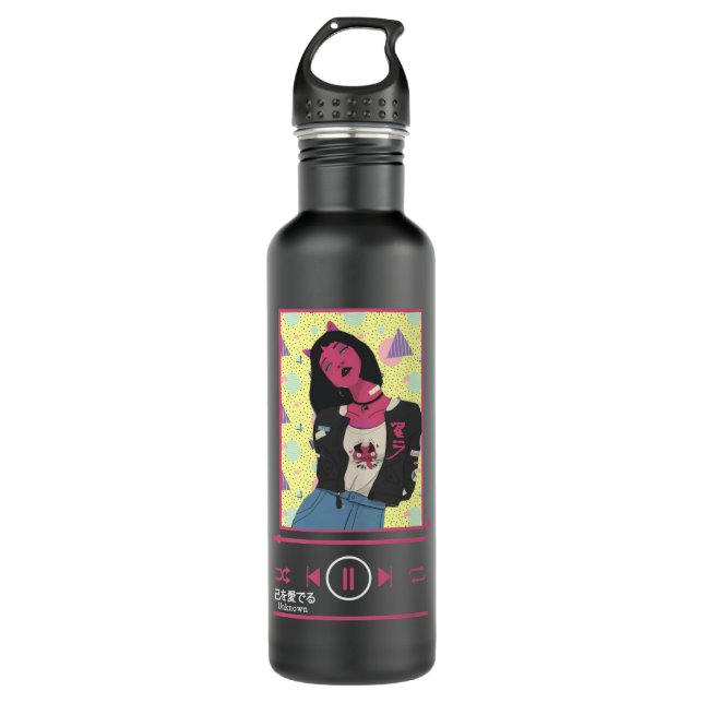 Anime Girl Japanese Aesthetic anime Otaku Music pl Stainless Steel Water Bottle (Front)