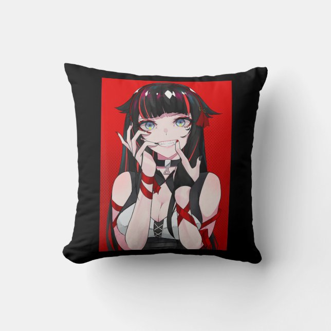 Anime Girl Kawaii Waifu Aesthetic Japanese Manga O Throw Pillow (Front)