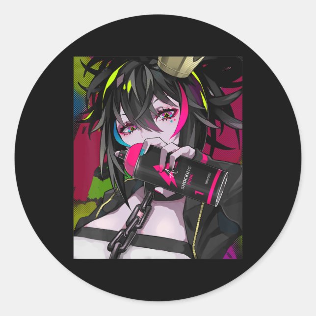 Anime Girl Kawaii Waifu Aesthetic Japanese Otaku Classic Round Sticker (Front)