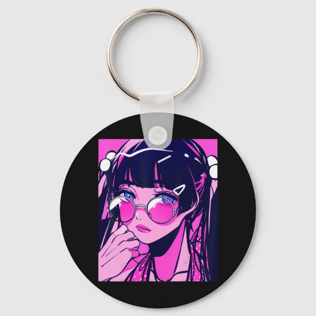 Anime Girl Kawaii Waifu Pink Aesthetic Japanese Ot Keychain (Front)