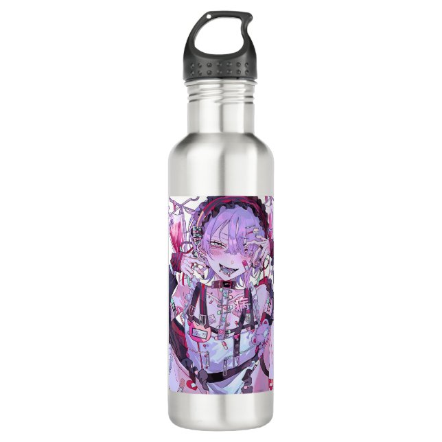 Anime Girl Kawaii Yandere Waifu Esthetic Japanese Stainless Steel Water Bottle (Front)