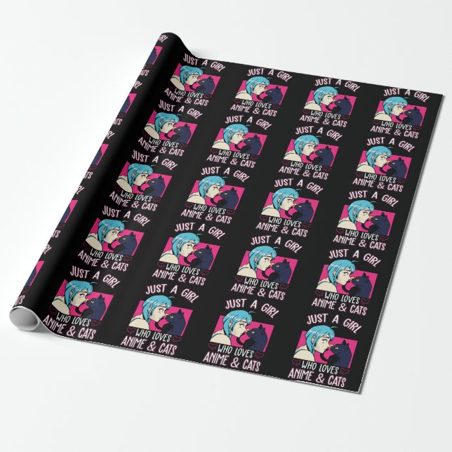 Anime Girl Love Cat Otaku Japanese Comic Manga Fan Wrapping Paper (Unrolled)