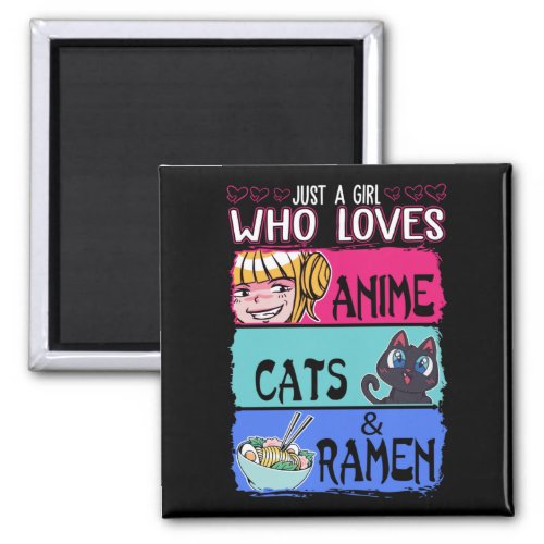 Anime Girl Loves Cats Ramen Lover Otaku Japan Fan Magnet