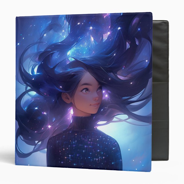 Anime Girl Made Of Stars 3 Ring Binder (Front/Inside)