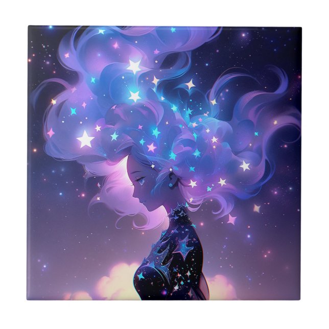 Anime Girl Made Of Stars Ceramic Tile (Front)