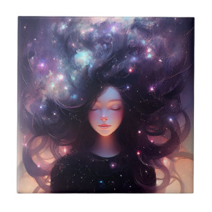 Anime Girl Made Of Stars Ceramic Tile