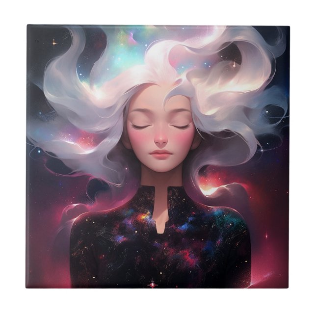 Anime Girl Made Of Stars Ceramic Tile (Front)