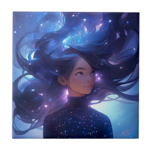 Anime Girl Made Of Stars Ceramic Tile